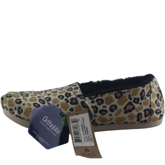 TOMS Alpargata Women Size 7 Natural Gold Glitter Cheetah Slip On Fuax Fur Flats - Picture 8 of 10